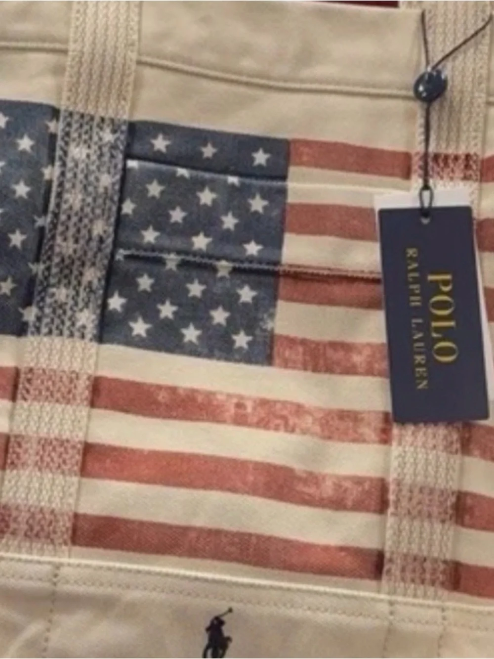 Polo Ralph Lauren Natural DISTRESSED AMERICAN FLAG Canvas Tote Bag